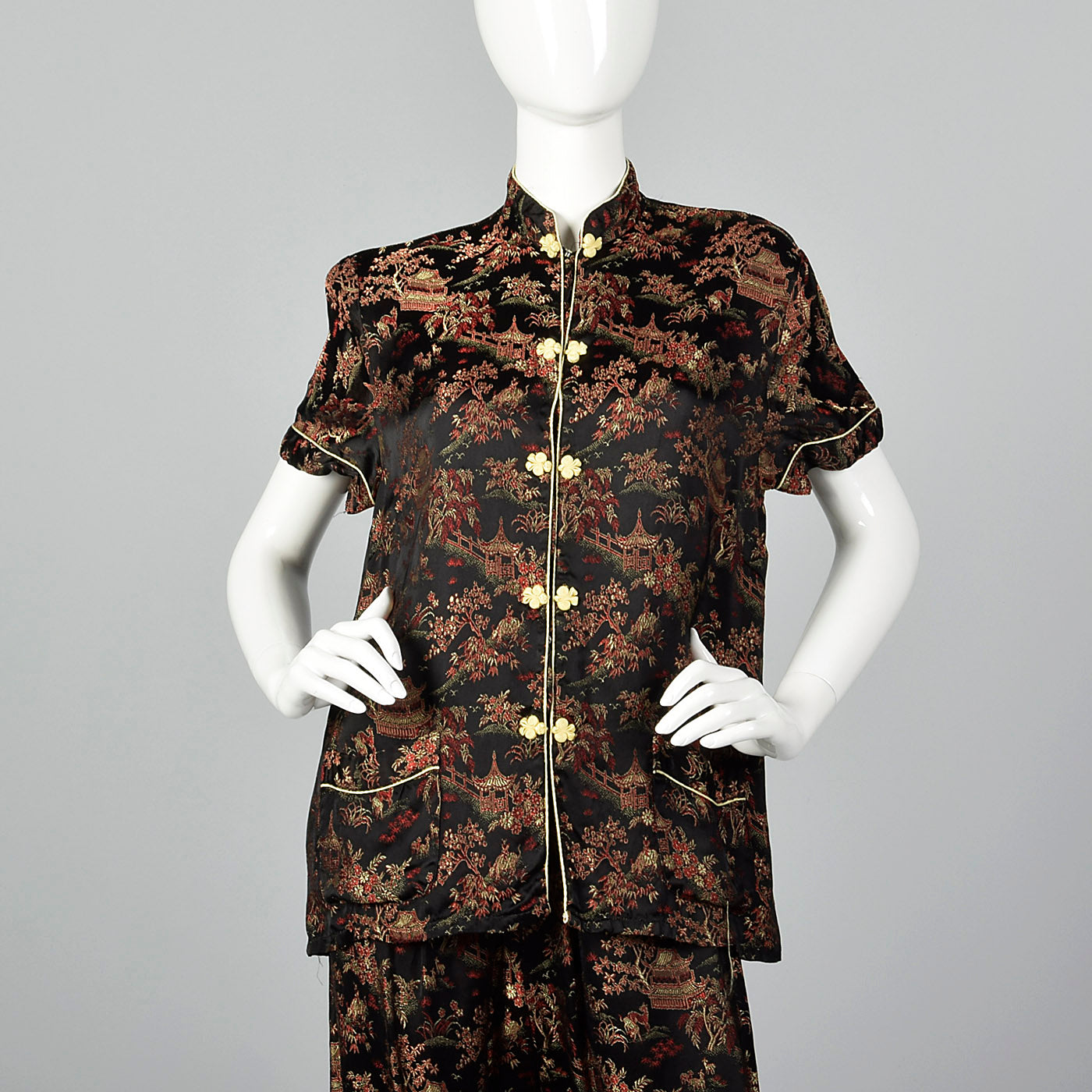 1960s Black Brocade Pajama Set