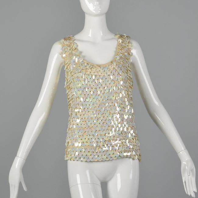 Large 1960s Sleeveless Knit Sweater with Dangling Paillettes