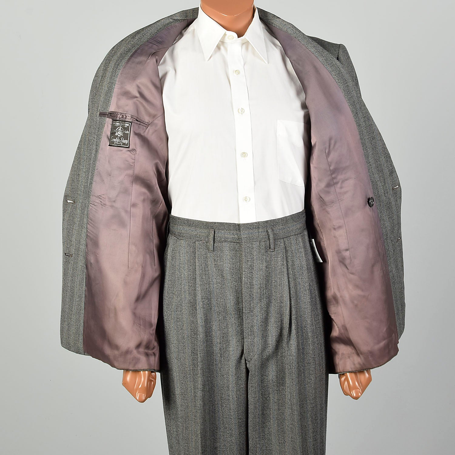 42L 1940s 2pc Suit Grey Herringbone Twill Double Breasted Peak Lapel