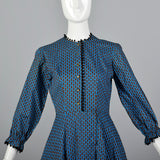 1950s Quilted Blue Cotton Dress