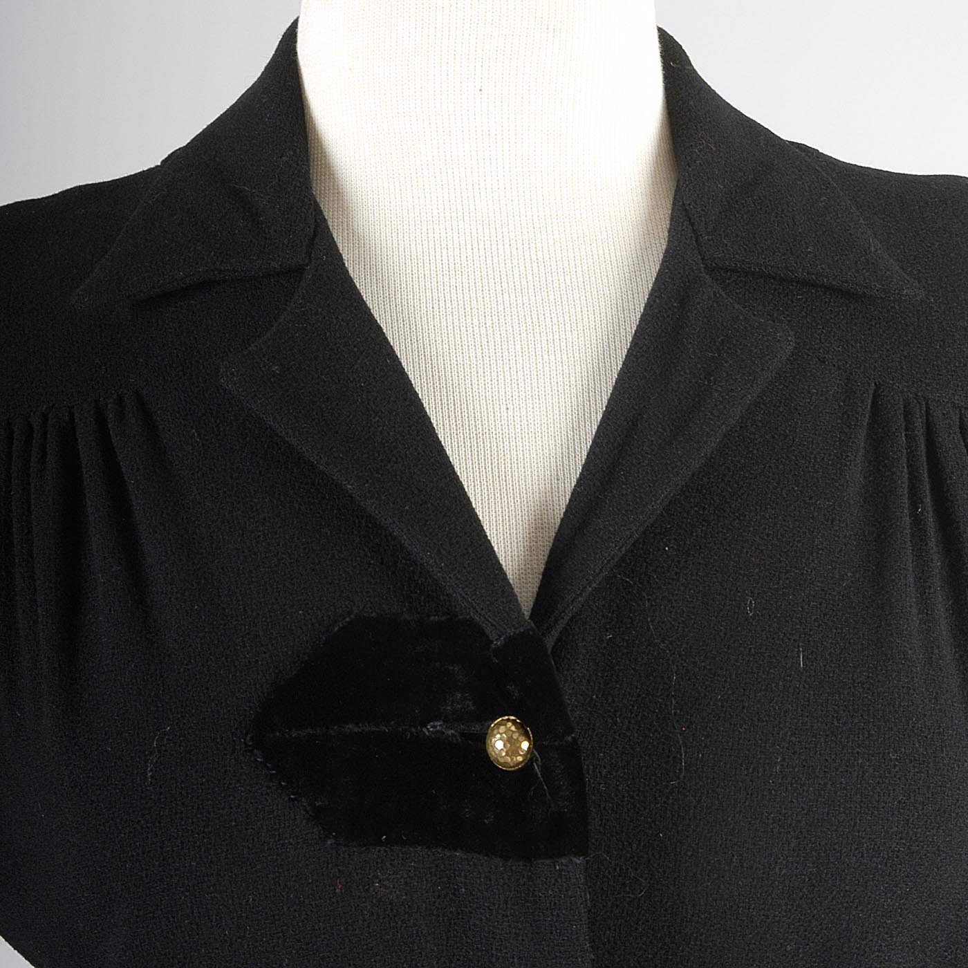 1940s Black Wool Dress with Velvet Detail