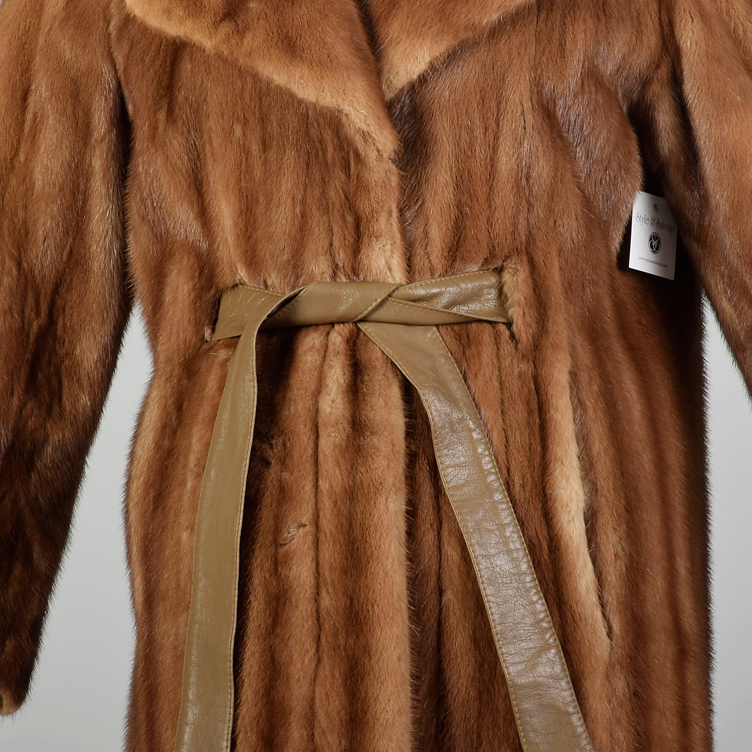 Small 1950s Real Fur Mink Swing Coat Attached Silk Scarf Mid Length