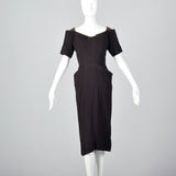 1940s Black Rayon Dress with Gold Trim