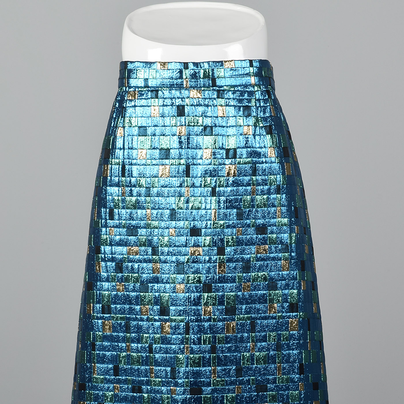 XL 1970s Metallic Blue Maxi Skirt