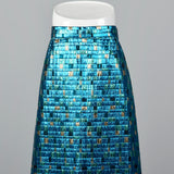 XL 1970s Metallic Blue Maxi Skirt