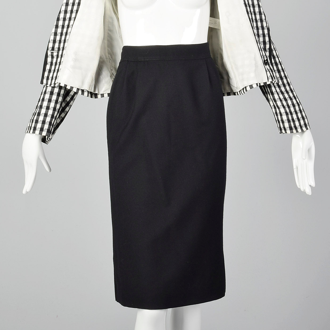 1980s Louis Feraud Black and White Checked Skirt Suit