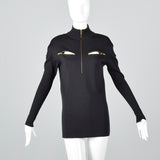 1980s Alaia Black Zip Front Sweater