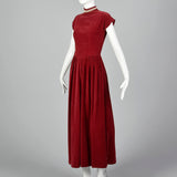 1940s Burgundy Velvet Evening Dress