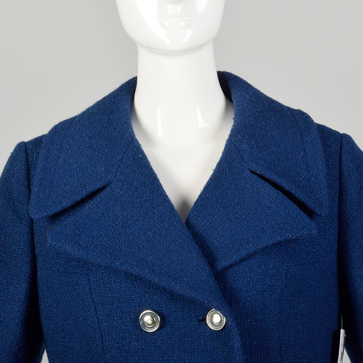 Small 1960s Coat Blue Mod Wool Tweed Double Breasted Winter Outerwear