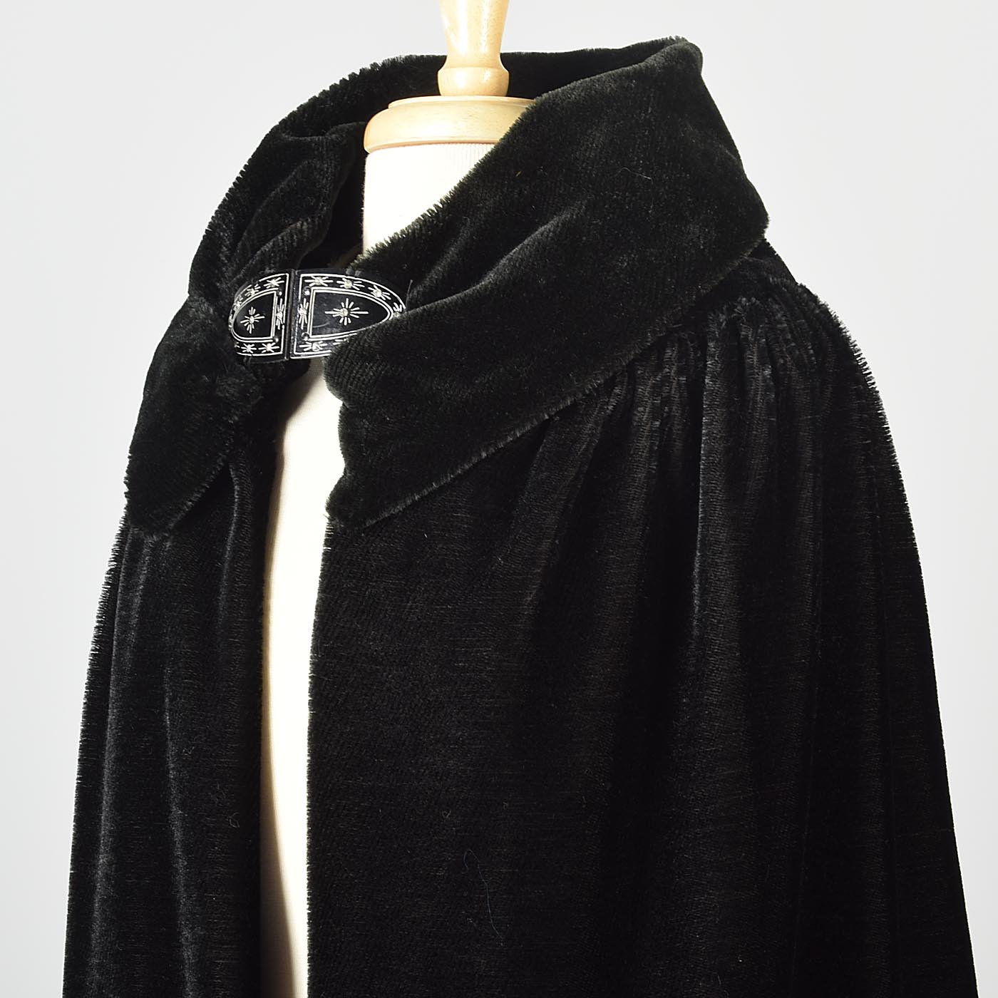 1920s Mohair Velvet Cape with Decorative Buckle