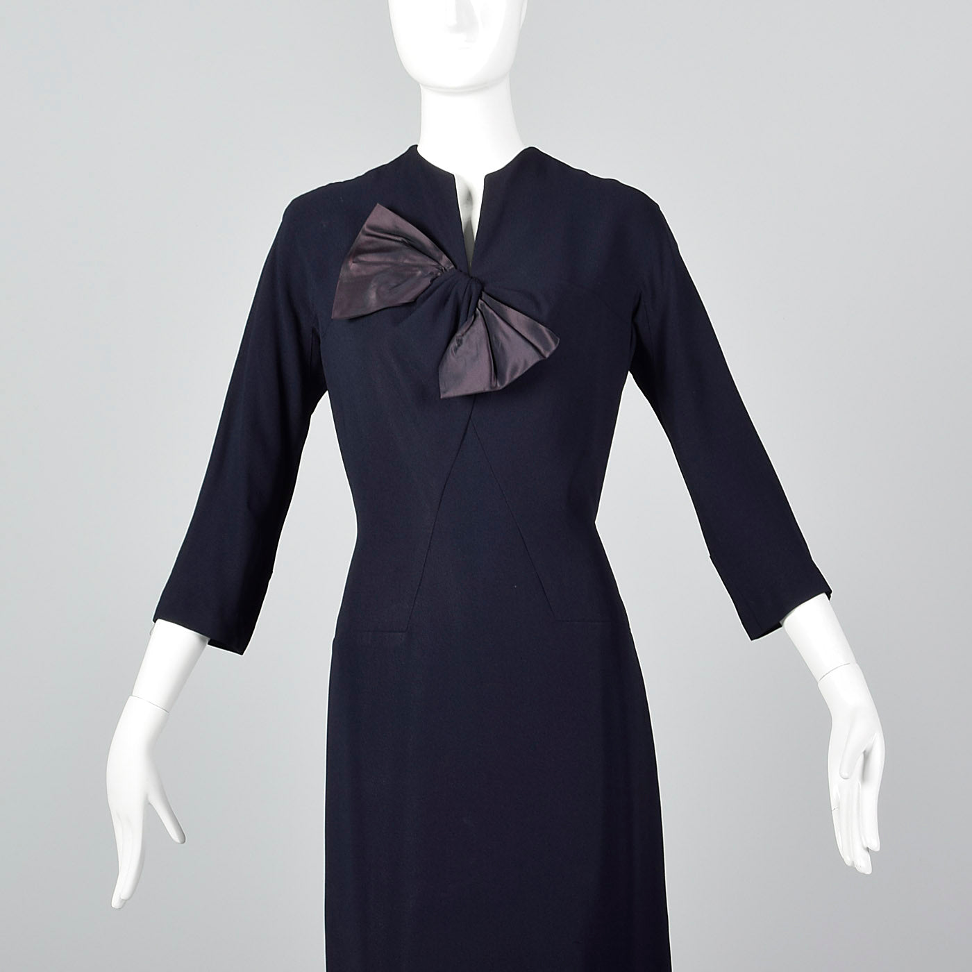 1950s Navy Blue Dress with Bow Detail