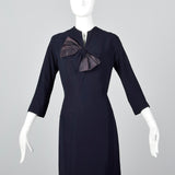 1950s Navy Blue Dress with Bow Detail