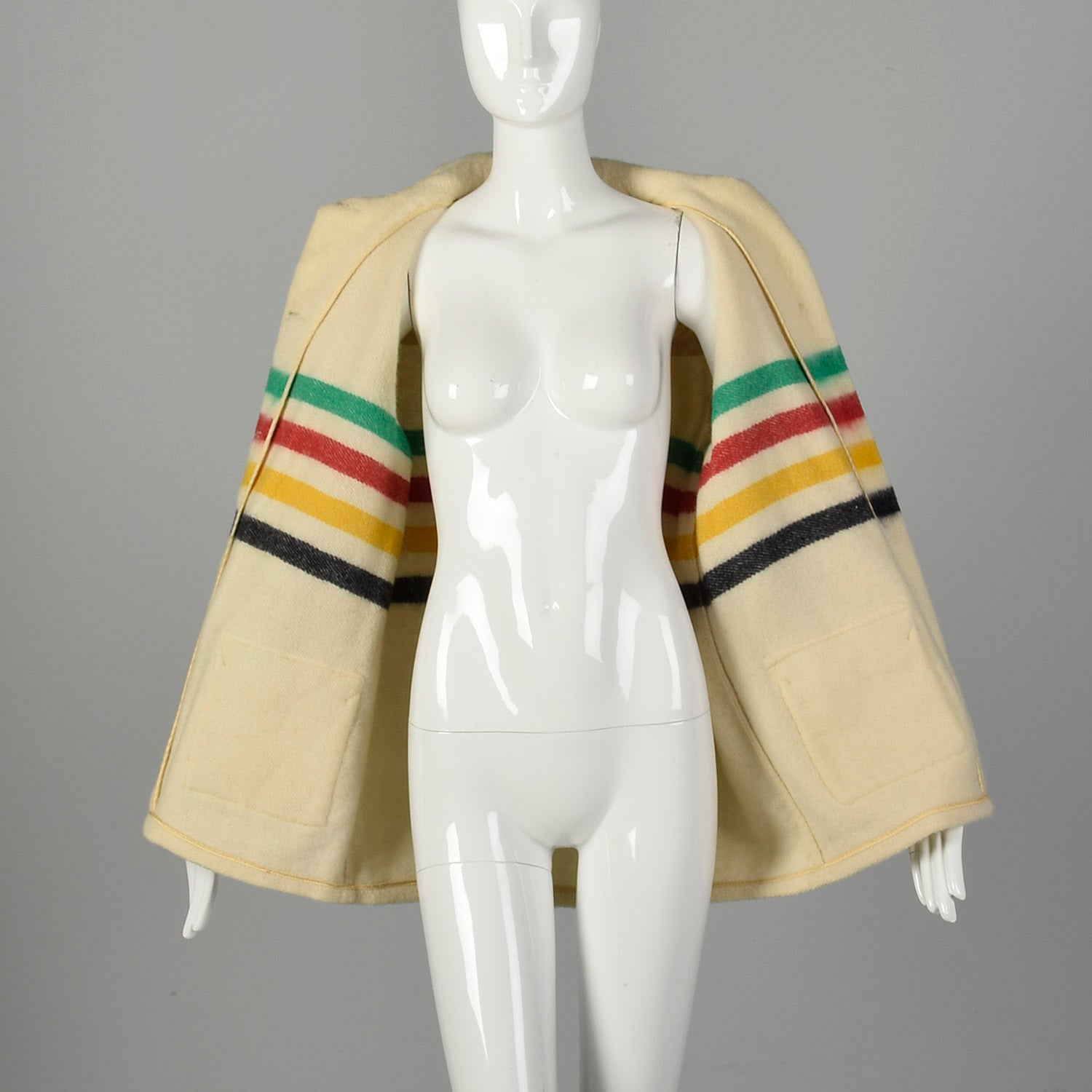 Medium 1950s Hudson Bay Striped Wool Blanket Coat Cozy Autumn Outerwear