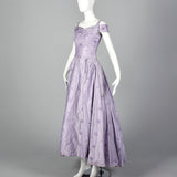 1950s Lavender Evening Dress with Floral Embroidery