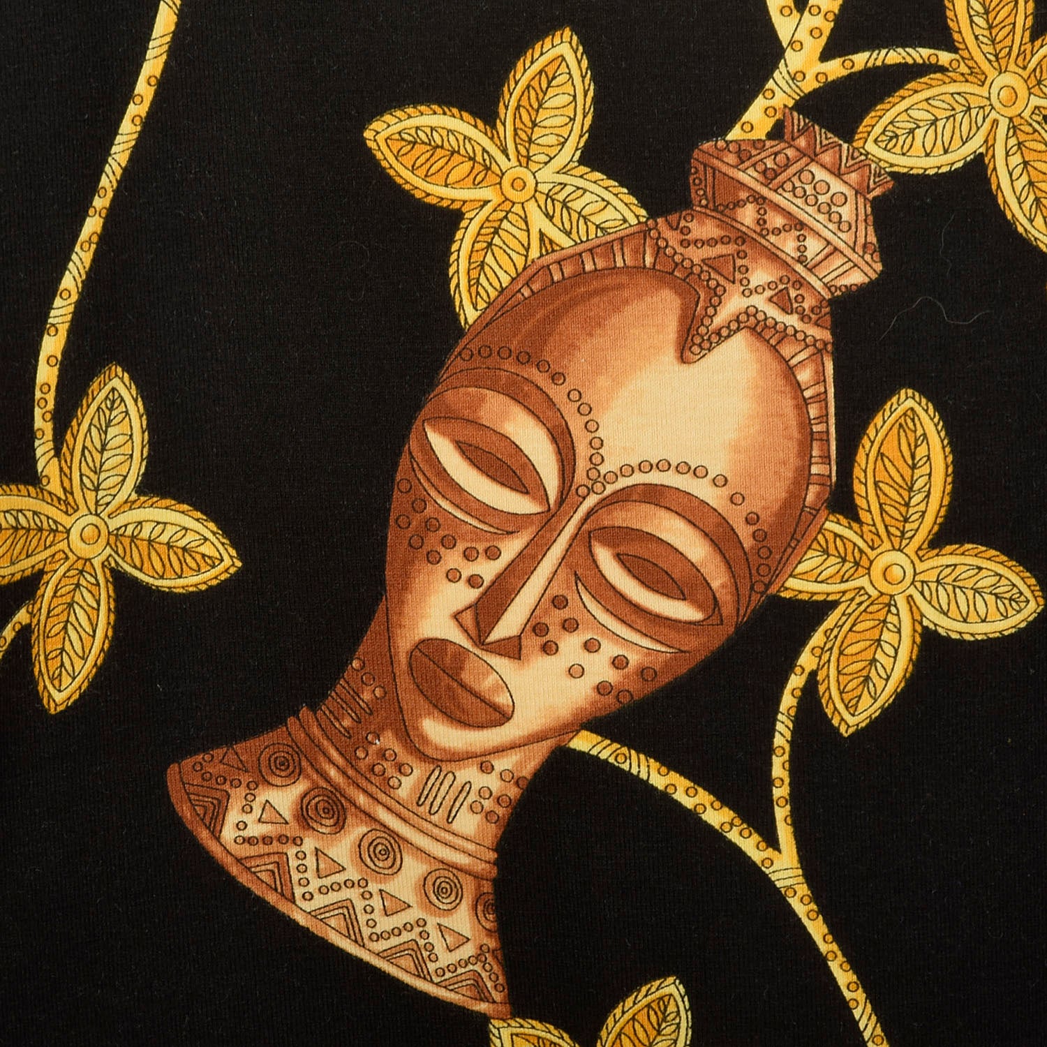 Escada Novelty Gold Ethnic Print T Shirt Black Short Sleeve Top