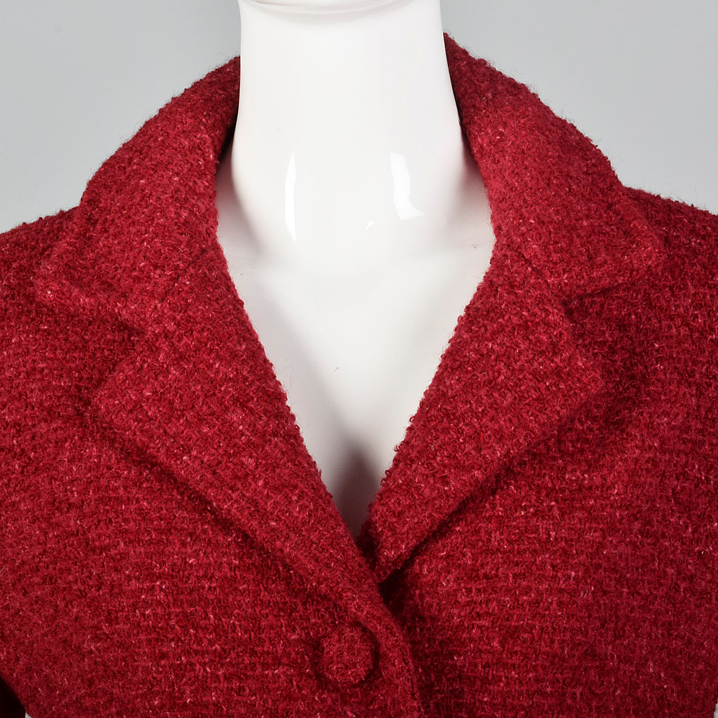 1960s Red Boucle Wool Skirt Suit