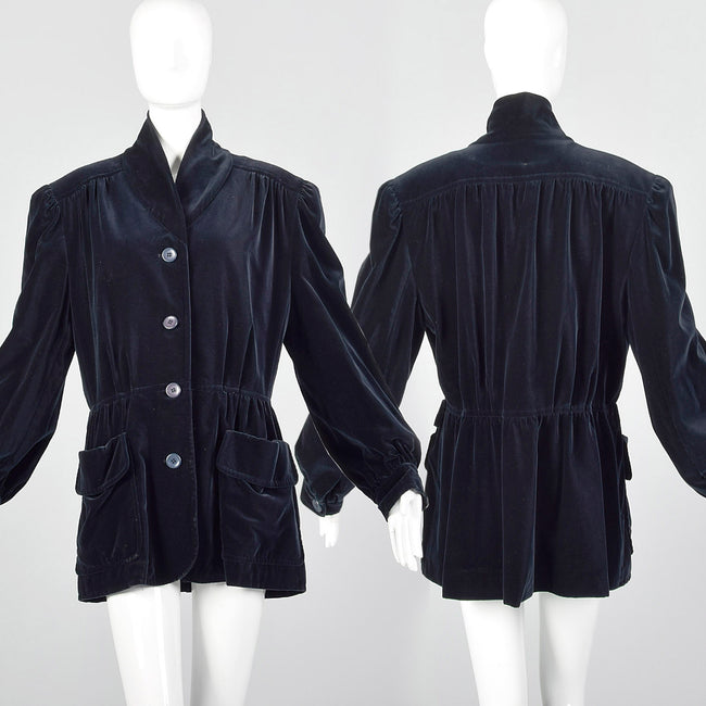 XL Escada 1980s Navy Blue Velvet Parka Coat