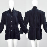 XL Escada 1980s Navy Blue Velvet Parka Coat