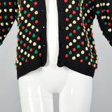 1960s Black Sweater with Multicolored Pom Poms