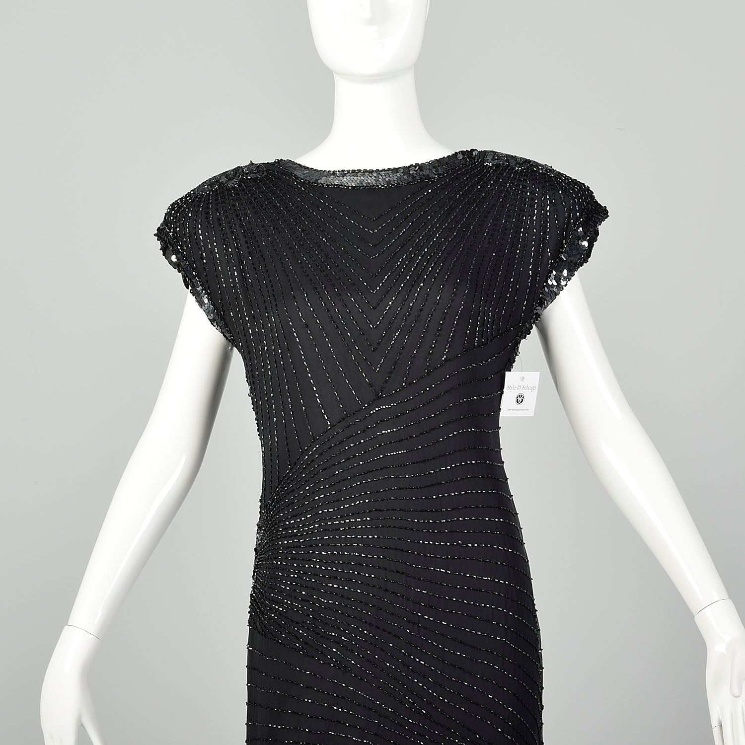 Medium 1980s Black Silk Beaded Dress Cocktail Party Keyhole Back
