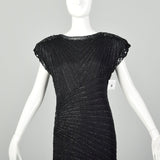 Medium 1980s Black Silk Beaded Dress Cocktail Party Keyhole Back