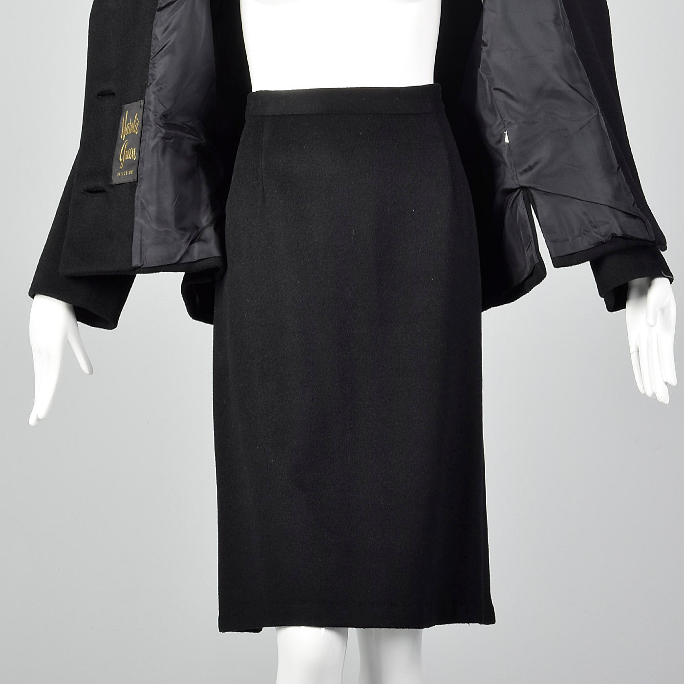 1960s Black Winter Skirt Suit with Boxy Jacket and Pencil Skirt