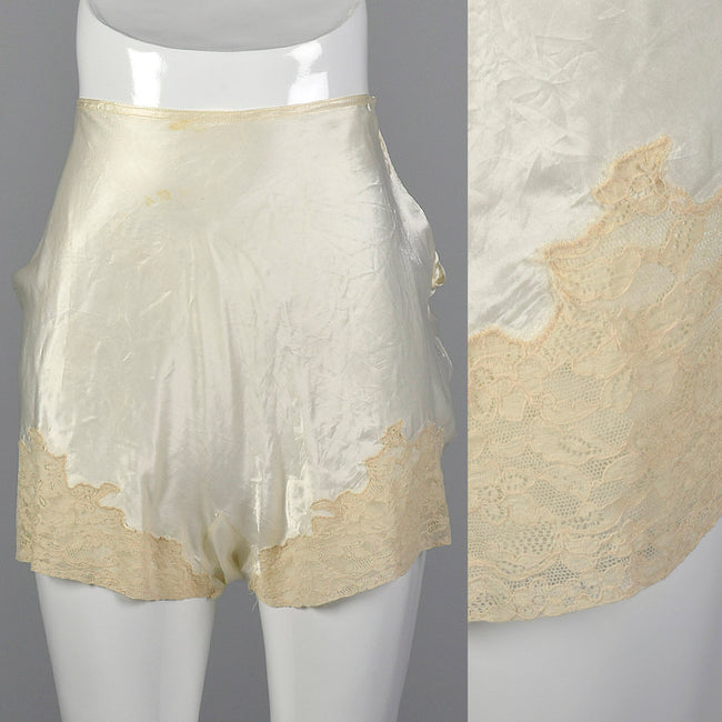 1930s White Slip Shorts with Lace Trim