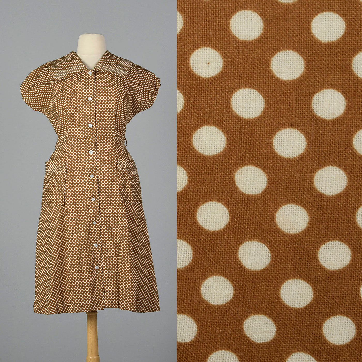 1950s Brown Polka Dot Day Dress