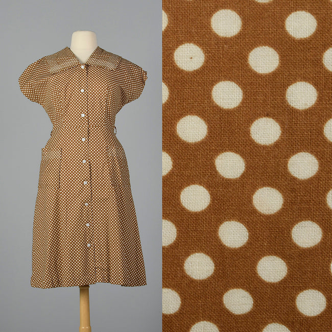 1950s Brown Polka Dot Day Dress