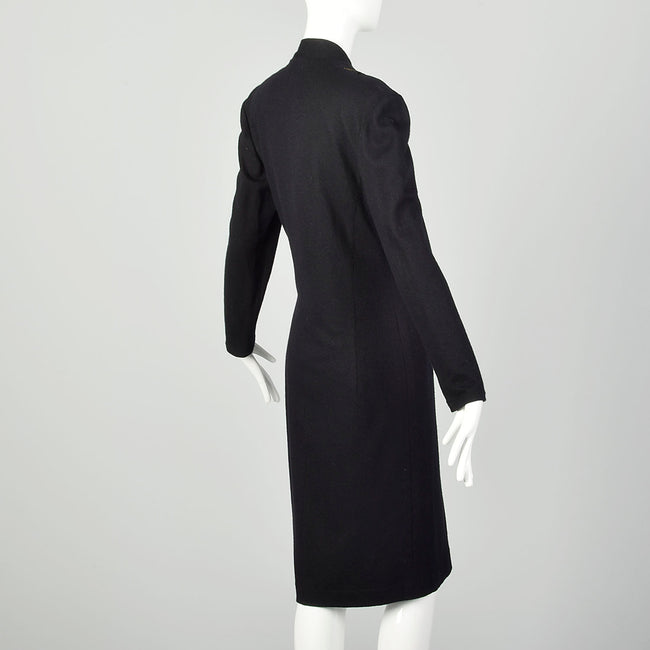 Medium Louis Feraud Wrap Dress 1990s Wool Black Long Sleeve