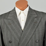 42L 1940s 2pc Suit Grey Herringbone Twill Double Breasted Peak Lapel