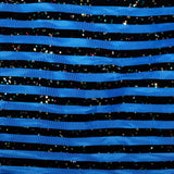 Medium 1950s Dress Blue Short Sleeve Striped Glitter Flocked Shawl Collar