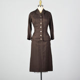 1950s Brown Two Piece Skirt Suit with Pockets