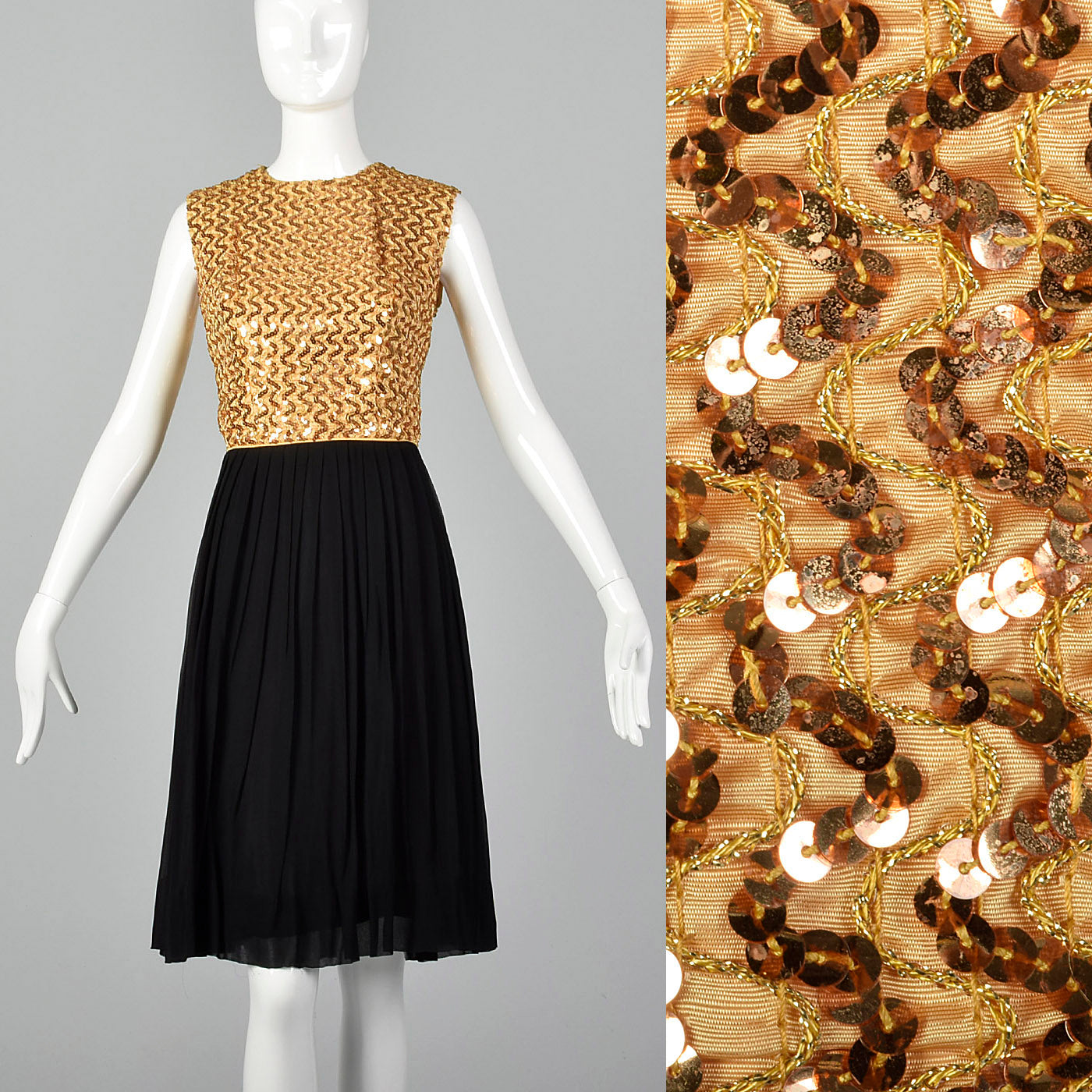 1960s Party Dress with Gold Sequin Bodice