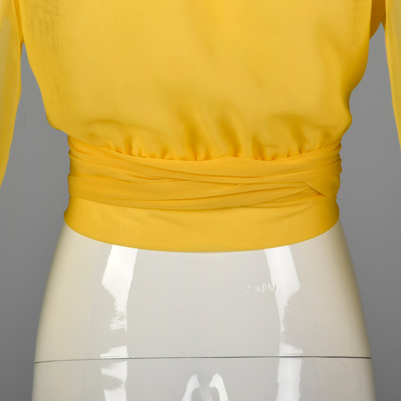 1970s Elegant Sheer Yellow Wrap Blouse