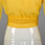 1970s Elegant Sheer Yellow Wrap Blouse