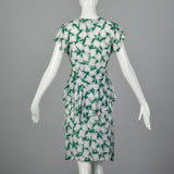 XS 1940s Novelty Print Peplum Dress
