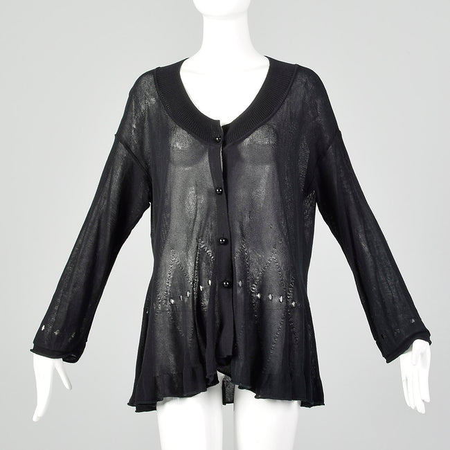 Sonia Rykiel 1990s Black Ruffle Crochet Detail Cardigan