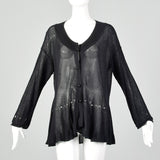 Sonia Rykiel 1990s Black Ruffle Crochet Detail Cardigan