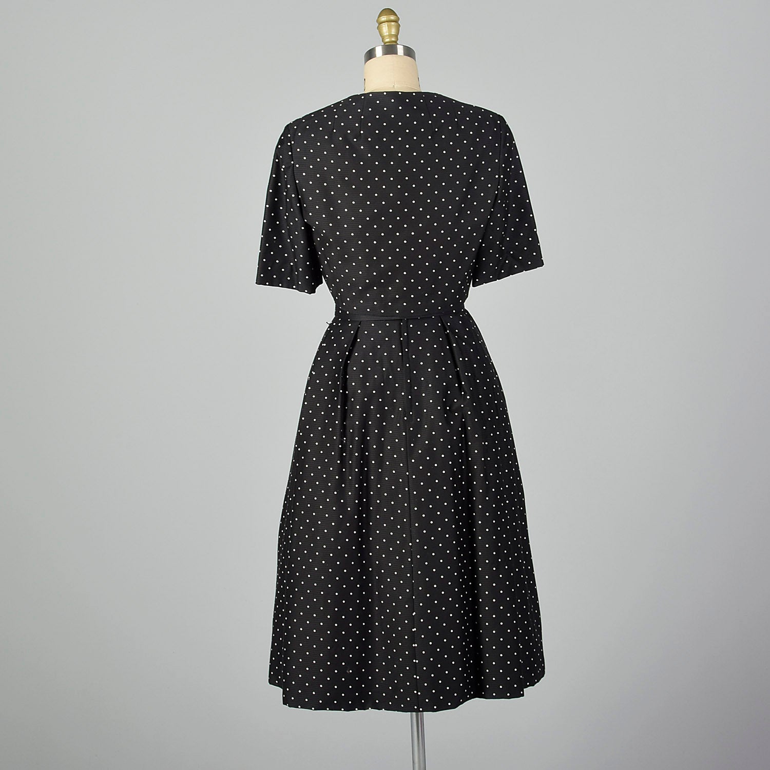 XXS 1950s Adele Simpson Black and White Polka Dot Dress