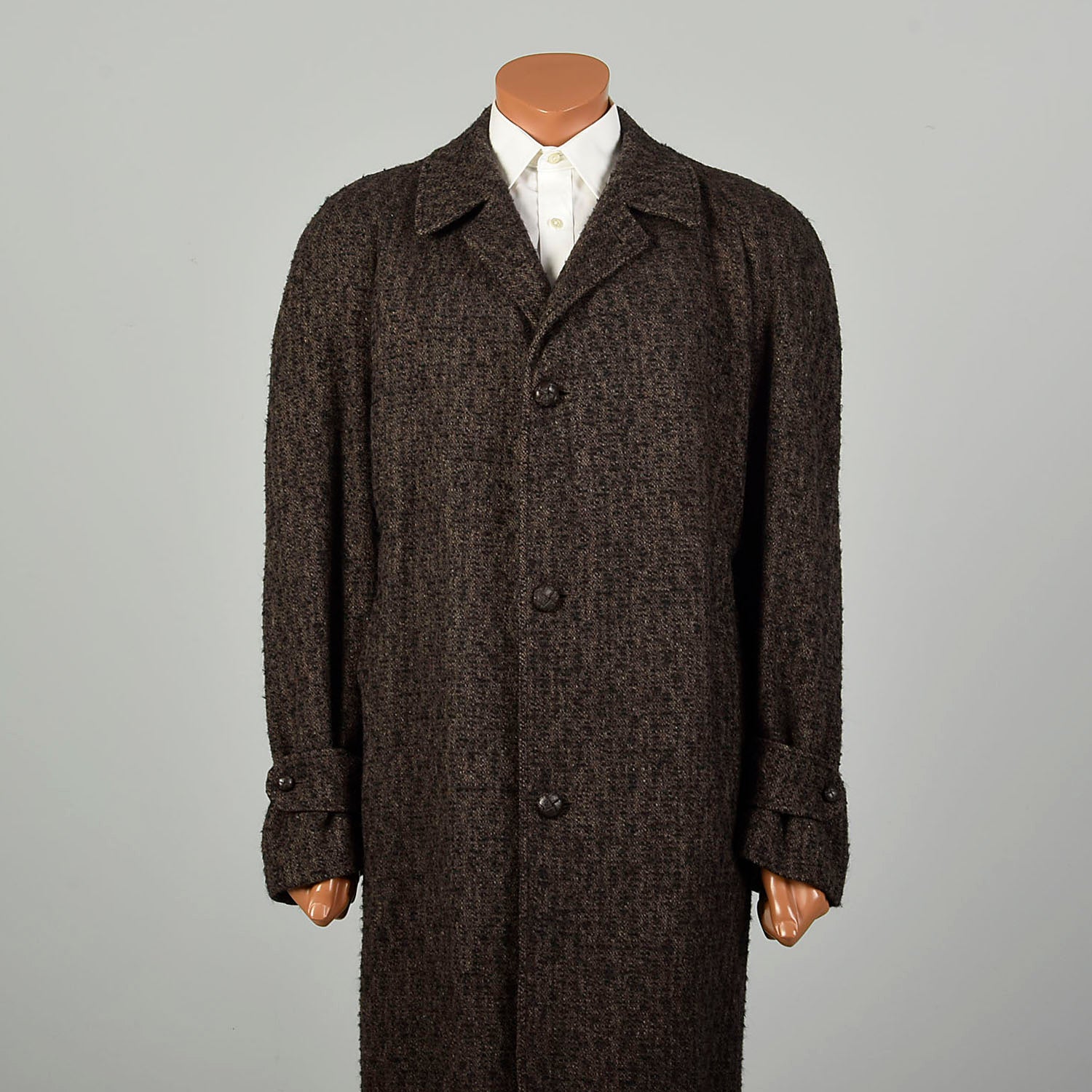 XXL 1950s Coat Brown Boucle Wool Tweed Winter Overcoat