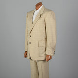 45L 1970s Mens Two Piece Suit Two Button Tan Texture Weave
