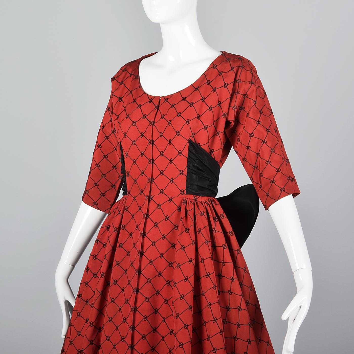 1950s Red Party Dress with Black Taffeta Bow