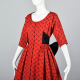 1950s Red Party Dress with Black Taffeta Bow