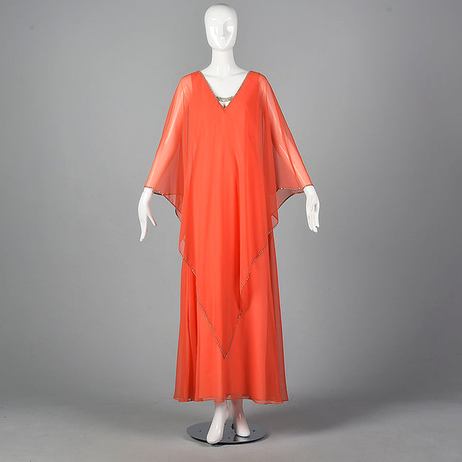 1970s Estevez Evening Dress with Float Cape Shoulders