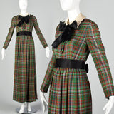 XS Geoffrey Beene 1970s Plaid Maxi Dress