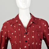 Medium 1950s Day Dress Cotton Novelty Print Casual Long Sleeve