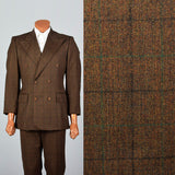 1970s Mens Brown Wool Windowpane Suit