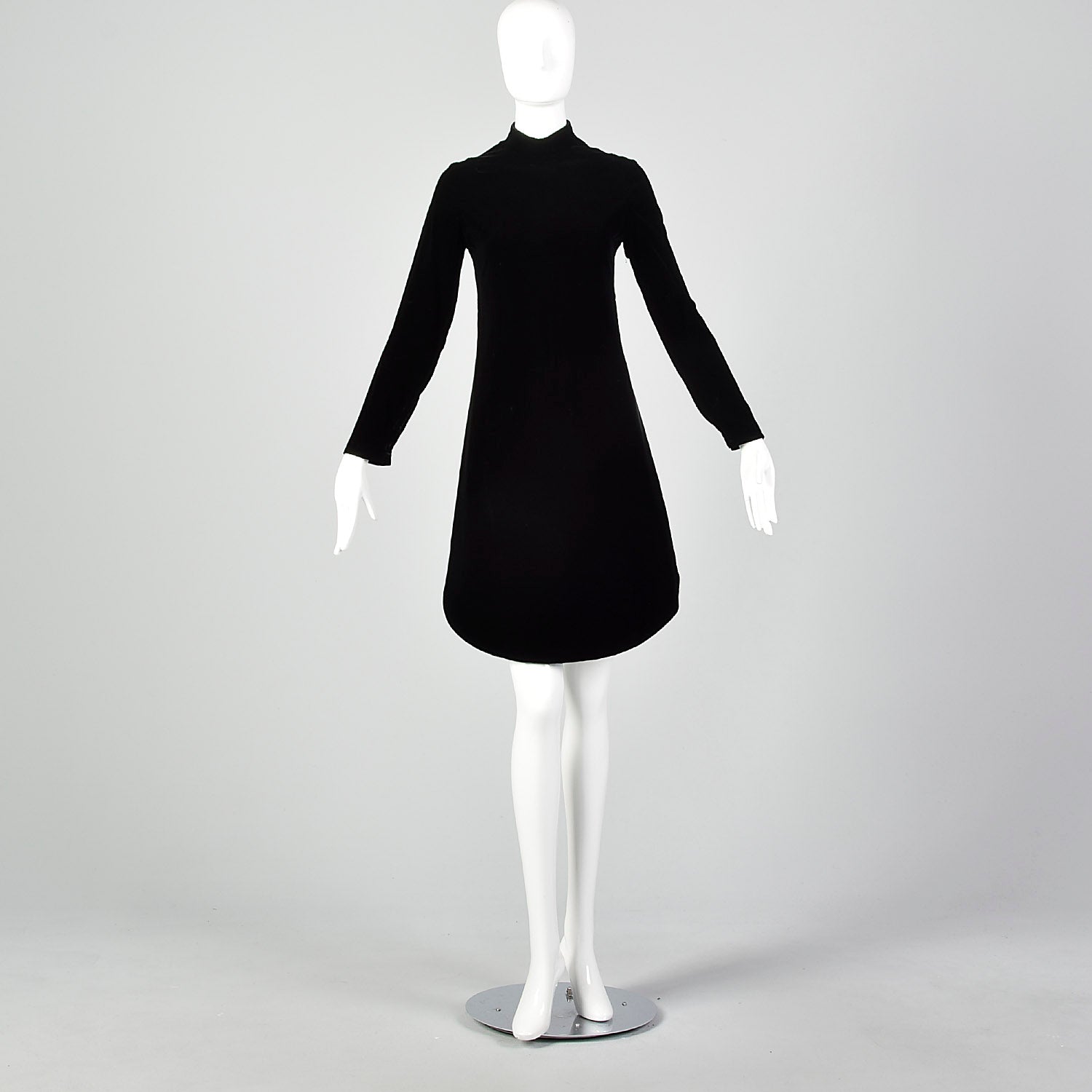 1960s Space Age Mod Black Velvet Mini Dress Attributed to Pierre Cardin