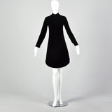 1960s Space Age Mod Black Velvet Mini Dress Attributed to Pierre Cardin
